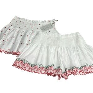 🆕 JOIE Sleep 2 Pcs Strawberry Scalloped Hem Cotton Shorts